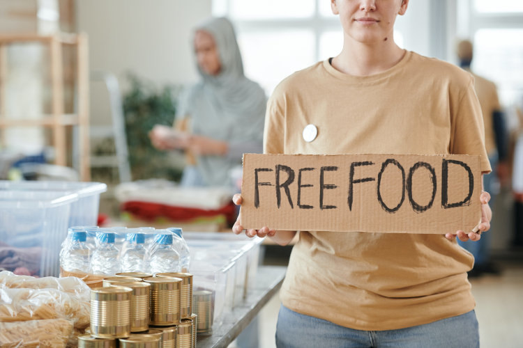 close-up of free food placard